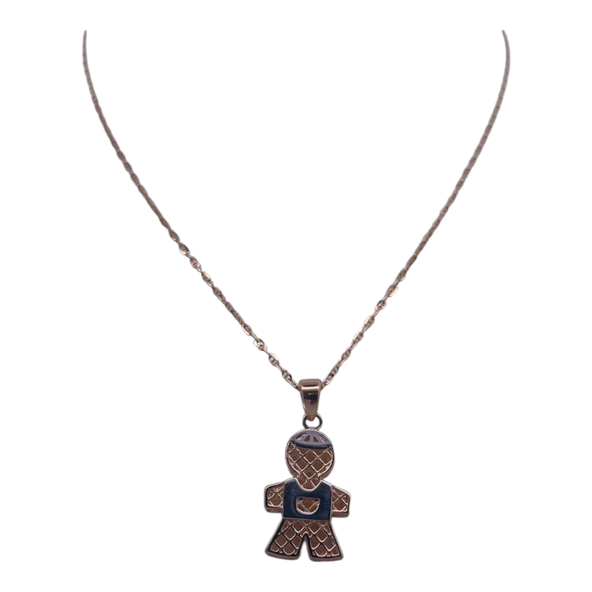 Collar con dije de niño en oro amarillo de 18 quilates: divertido y refinado para cualquier ocasión
