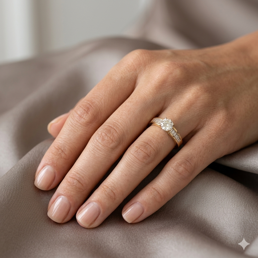 Yellow Gold 14 kt Solitaire Ring with Channel-Set Side Diamonds