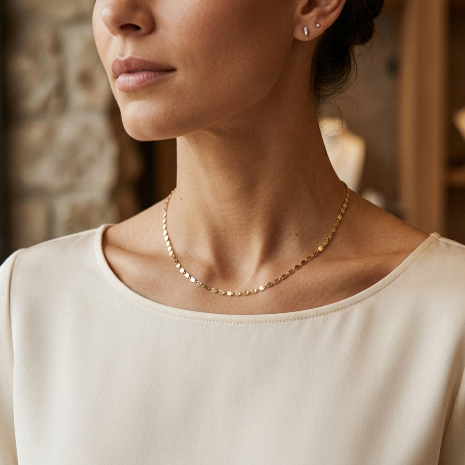 Luminous Oval 18K Gold Chain Necklace