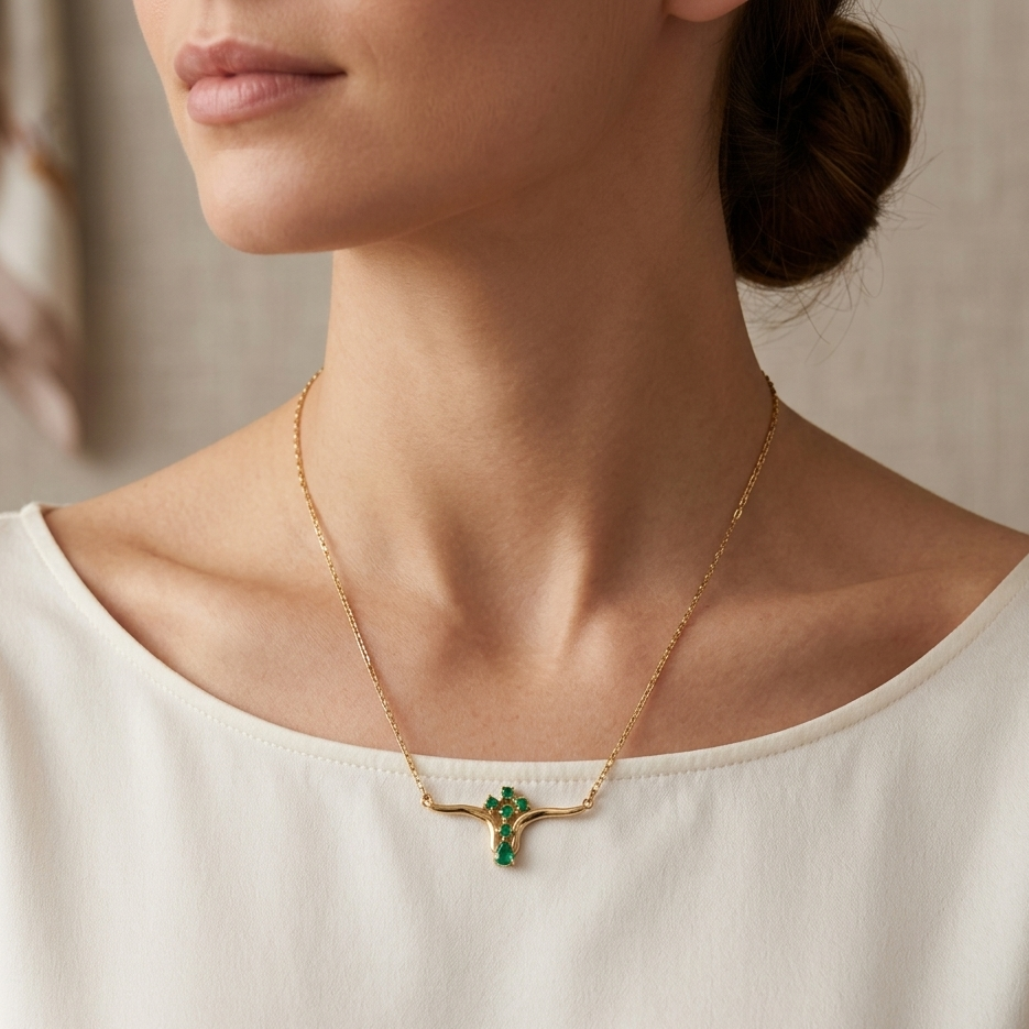 Emerald Horn 18K Gold Necklace