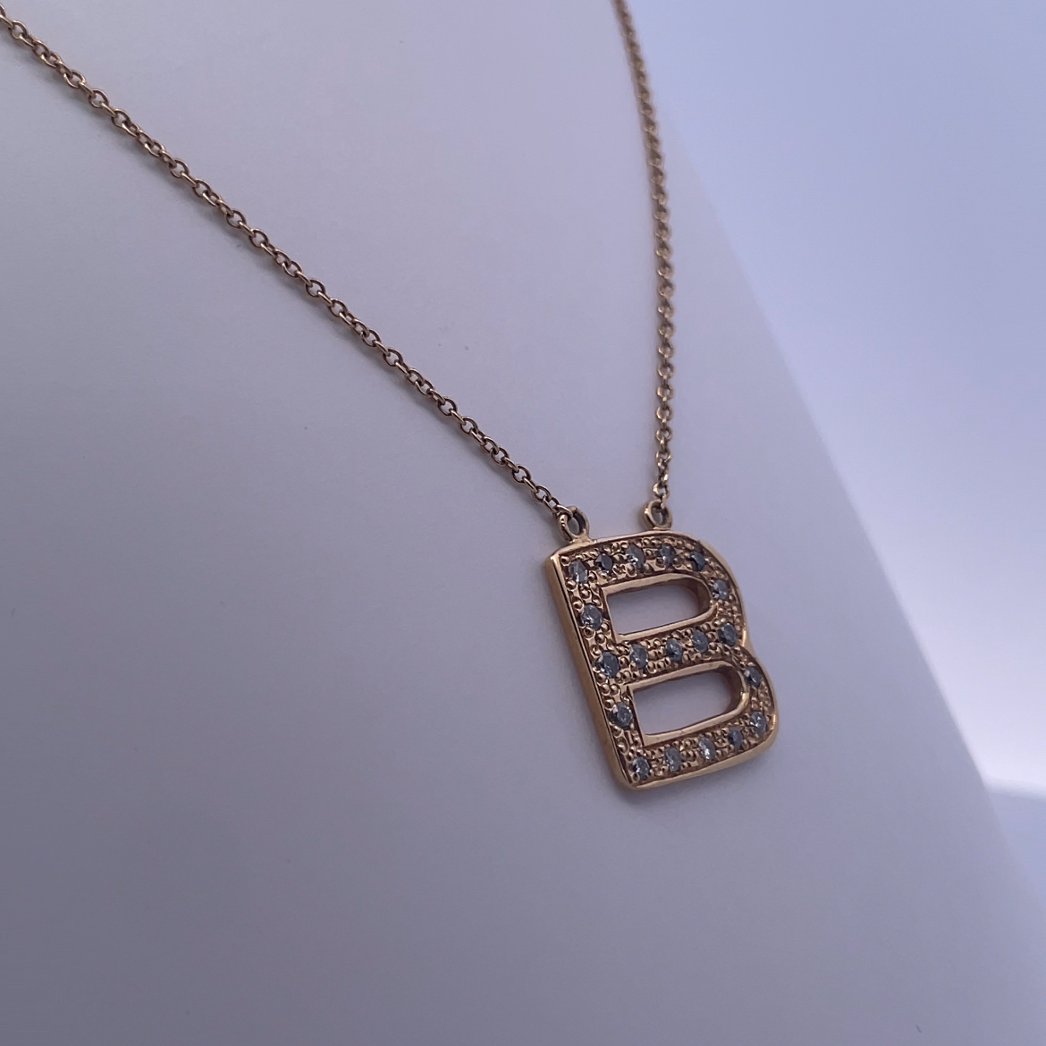 18K Yellow Gold "B" Initial Necklace – Personalized Elegance with Diamond Accents