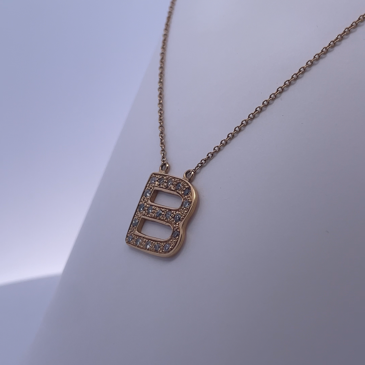 18K Yellow Gold "B" Initial Necklace – Personalized Elegance with Diamond Accents