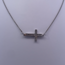 18K White Gold Sideways Cross Necklace – Contemporary Elegance with Diamond Accents