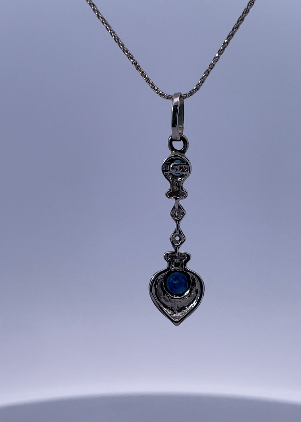 14K White Gold Necklace with 0.70ct Sapphire and 0.10ct Diamonds – Timeless Elegance