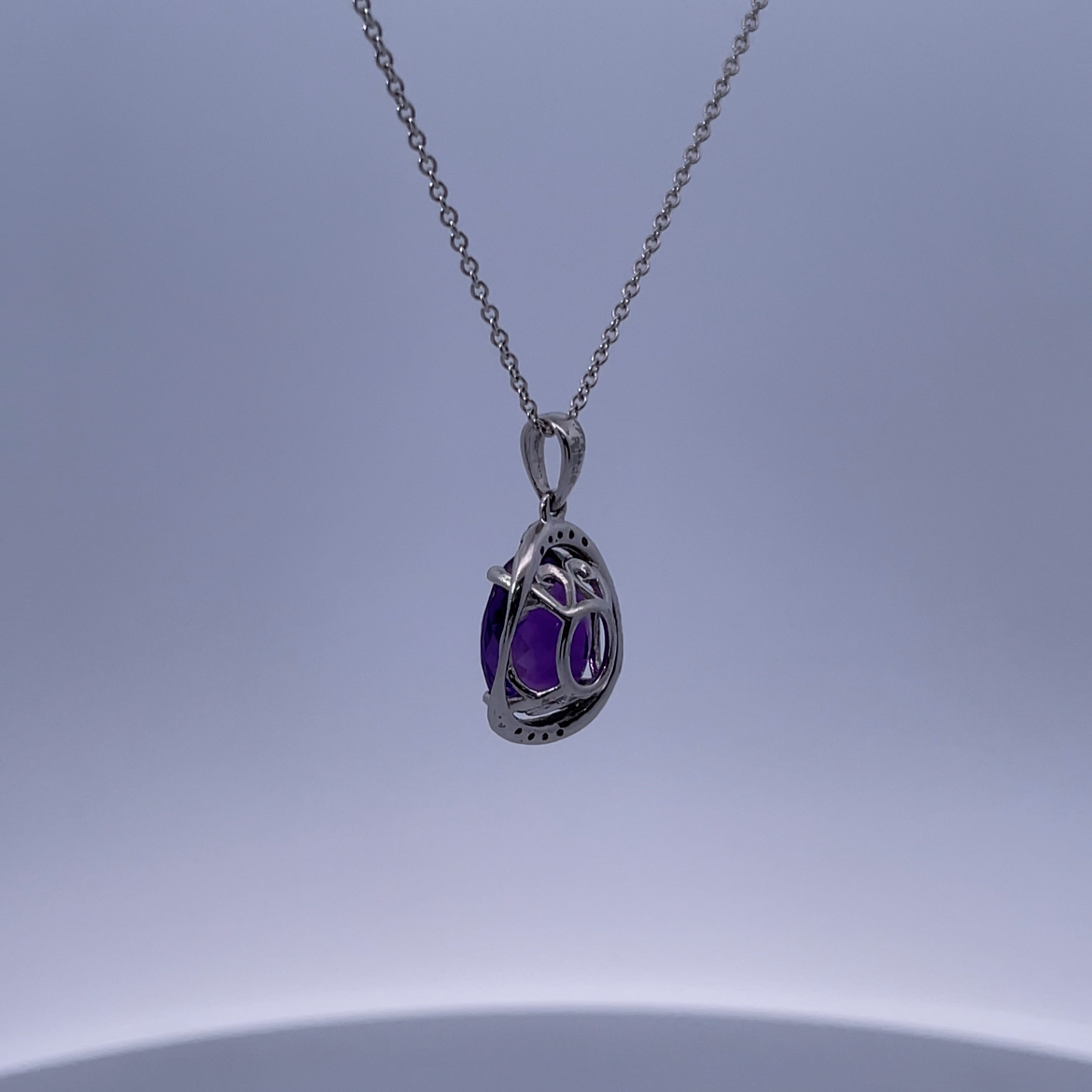 14K White Gold Necklace with 3ct Amethyst and 0.60ct Diamonds – Bold Luxury