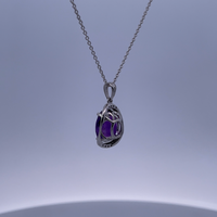 14K White Gold Necklace with 3ct Amethyst and 0.60ct Diamonds – Bold Luxury