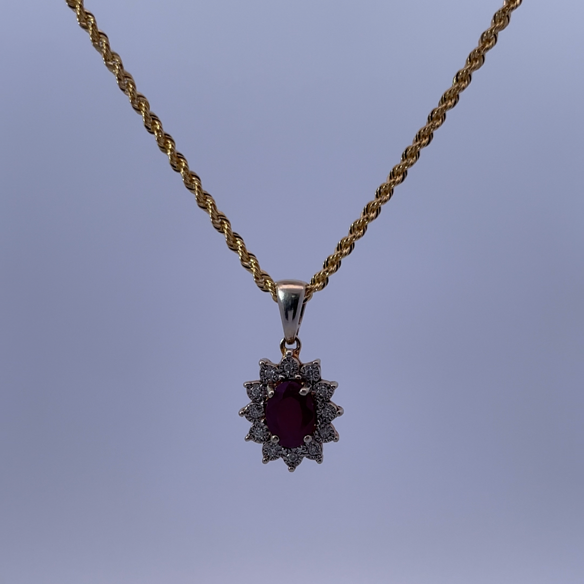 18K Yellow Gold Necklace with 1.5ct Ruby and 0.15ct Diamonds – Regal Beauty