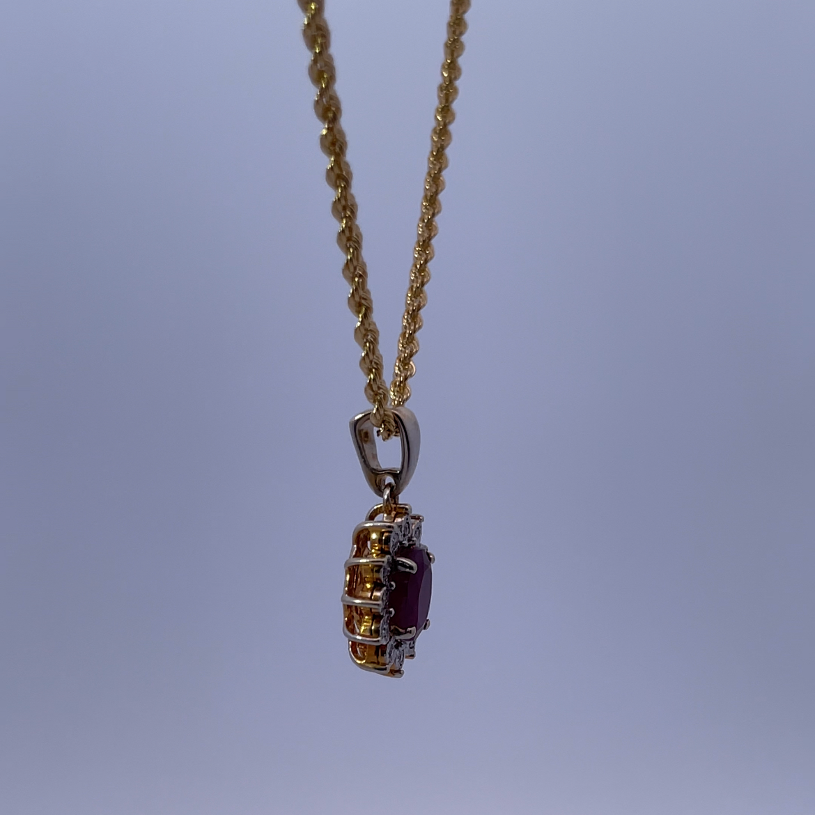 18K Yellow Gold Necklace with 1.5ct Ruby and 0.15ct Diamonds – Regal Beauty