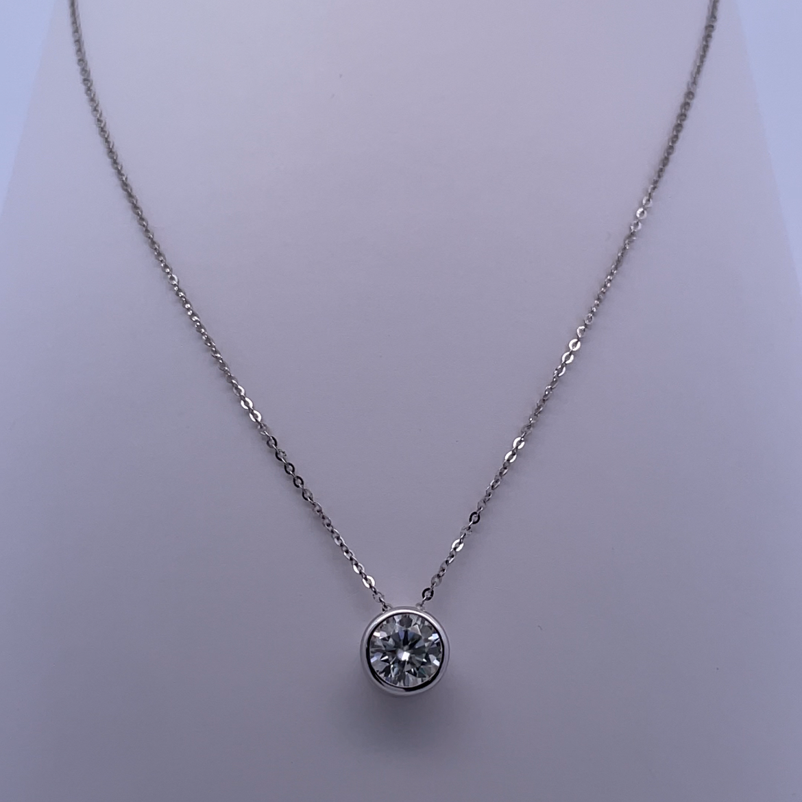 Radiant Simplicity - 14K White Gold Necklace with Moissanite