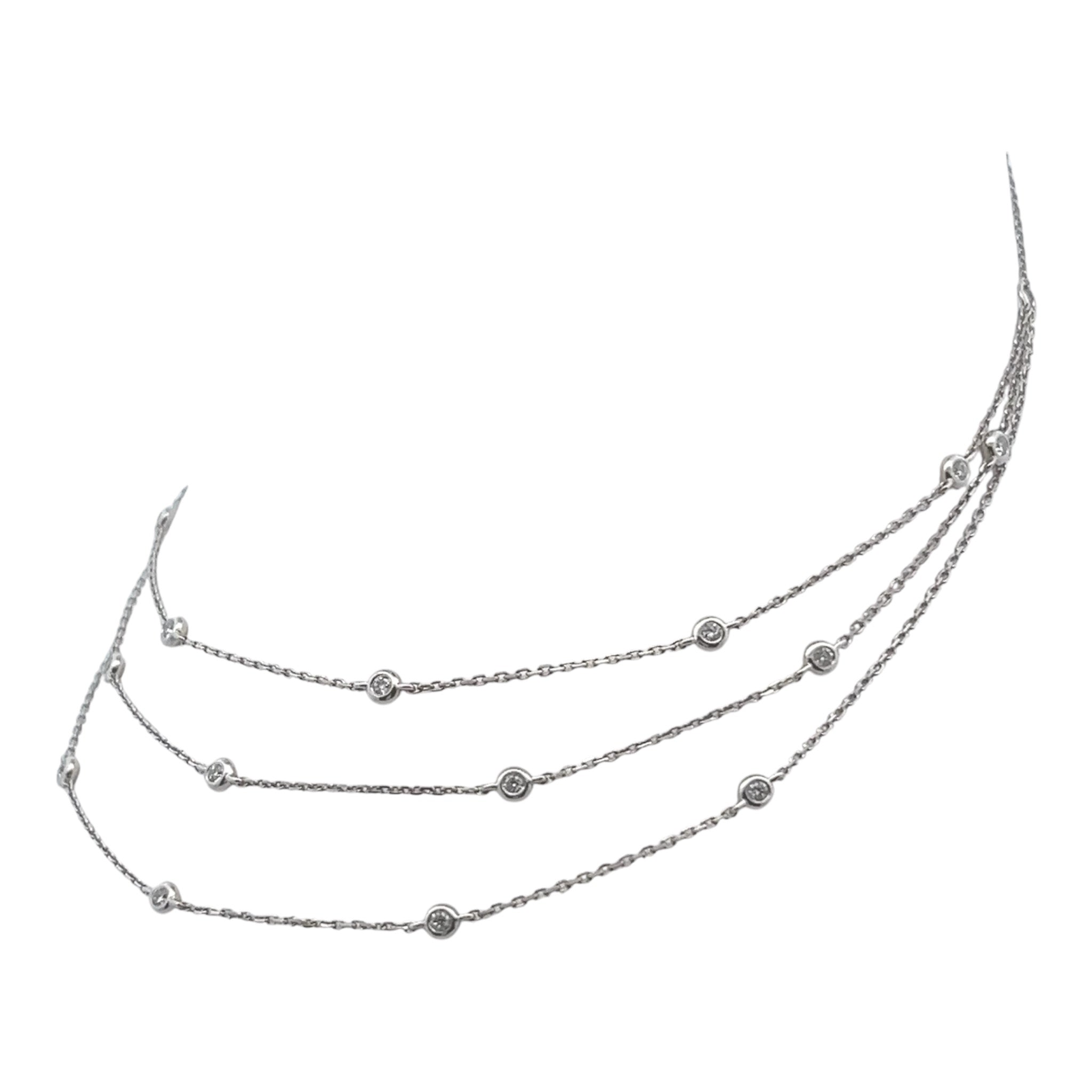 Collar de diamantes de lujo, collar de oro blanco de triple hebra, diamantes engastados en bisel, joyería fina, joyería de inspiración celestial, diseño de joyería de Nueva York, joyería minimalista moderna, collar de capas de diamantes.