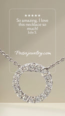 Timeless feelings. Diamond circle pendant, 18k white gold necklace.