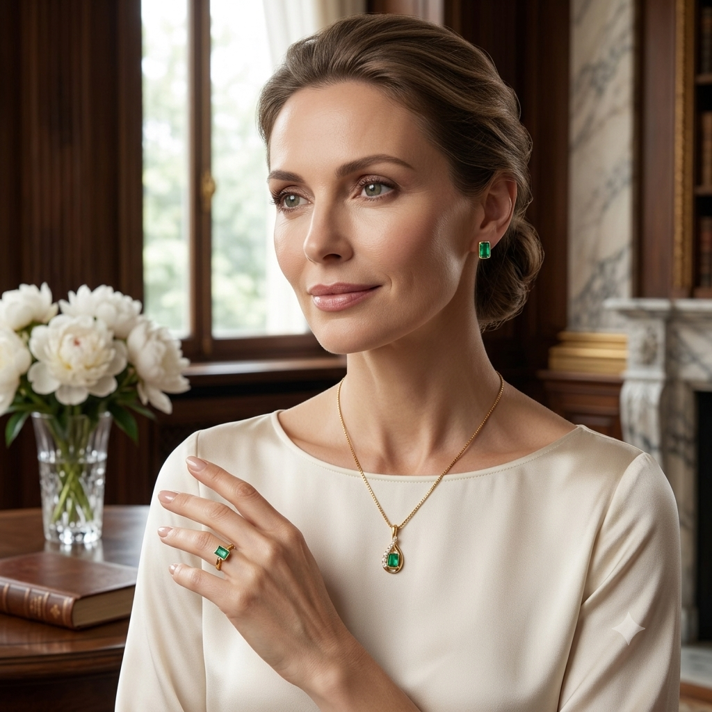 Emerald Majesty 18K — 3‑Piece Emerald & Diamond Set