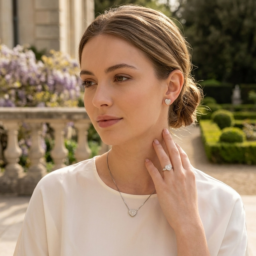 Radiant Heart 18K — 3‑Piece Diamond Heart Set