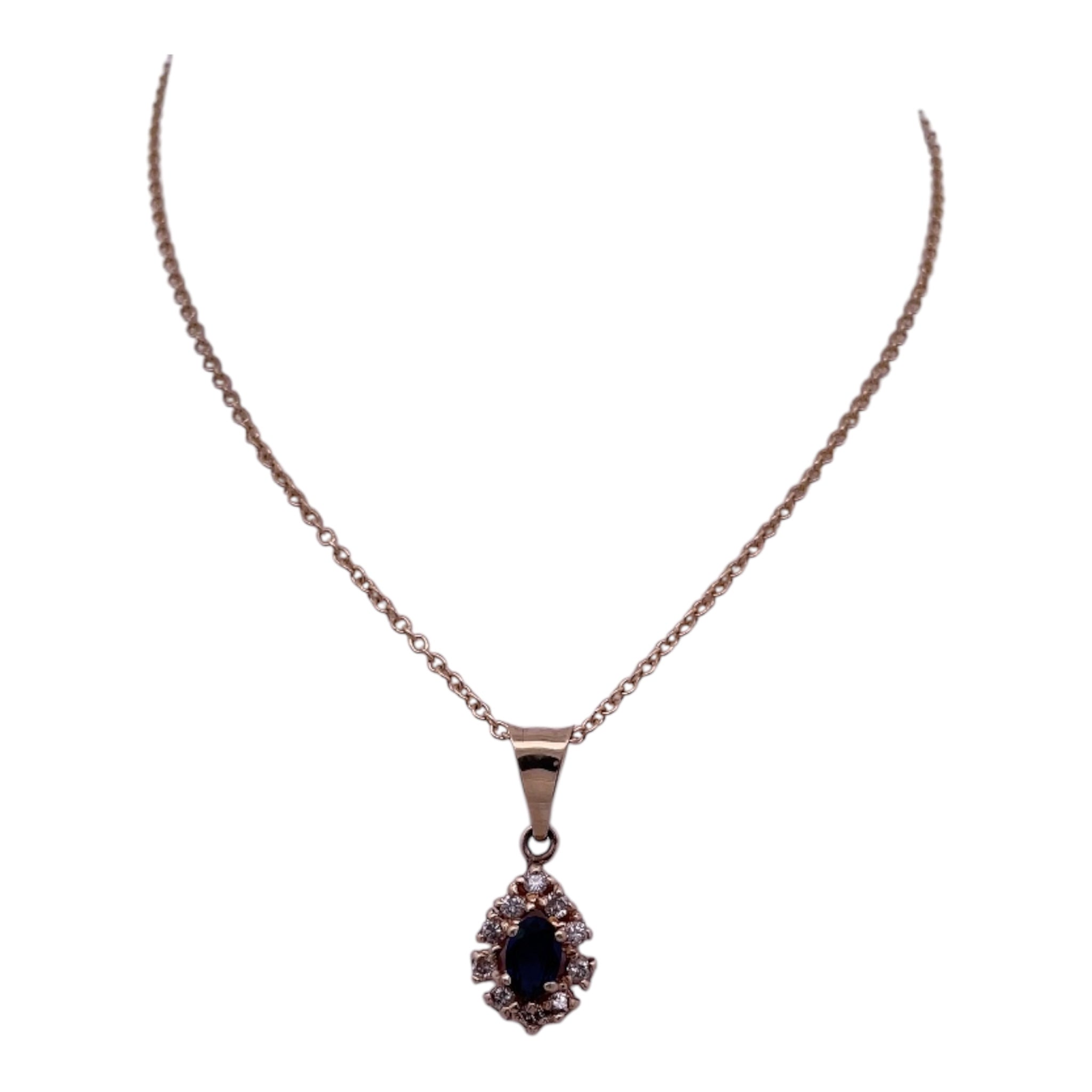 18K Yellow Gold Sapphire and Diamond Halo Necklace – Timeless Elegance