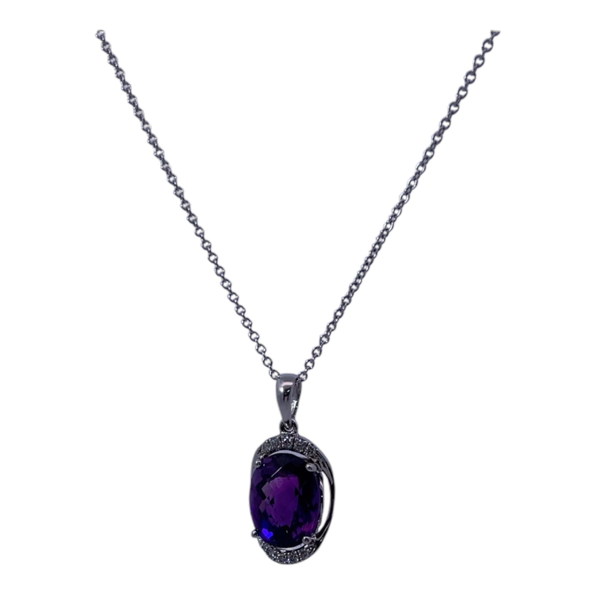 14K White Gold Necklace with 3ct Amethyst and 0.60ct Diamonds – Bold Luxury