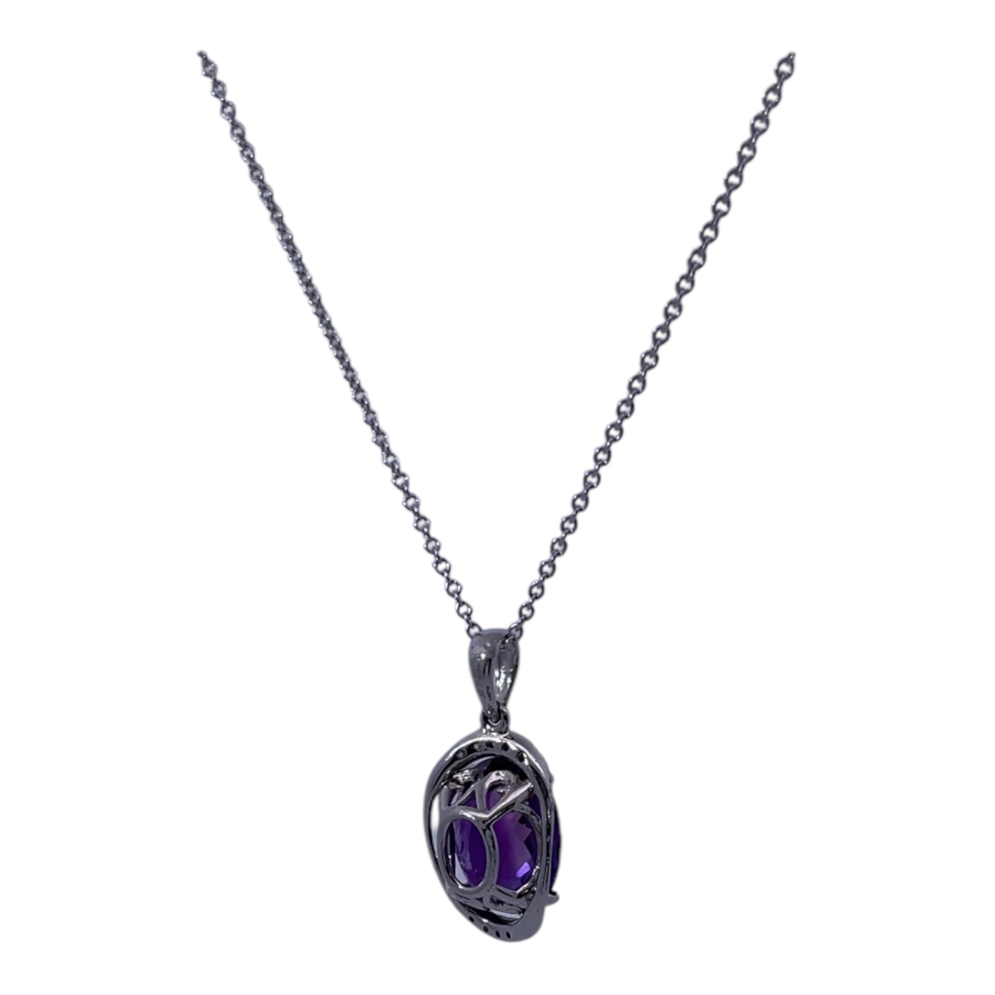 14K White Gold Necklace with 3ct Amethyst and 0.60ct Diamonds – Bold Luxury