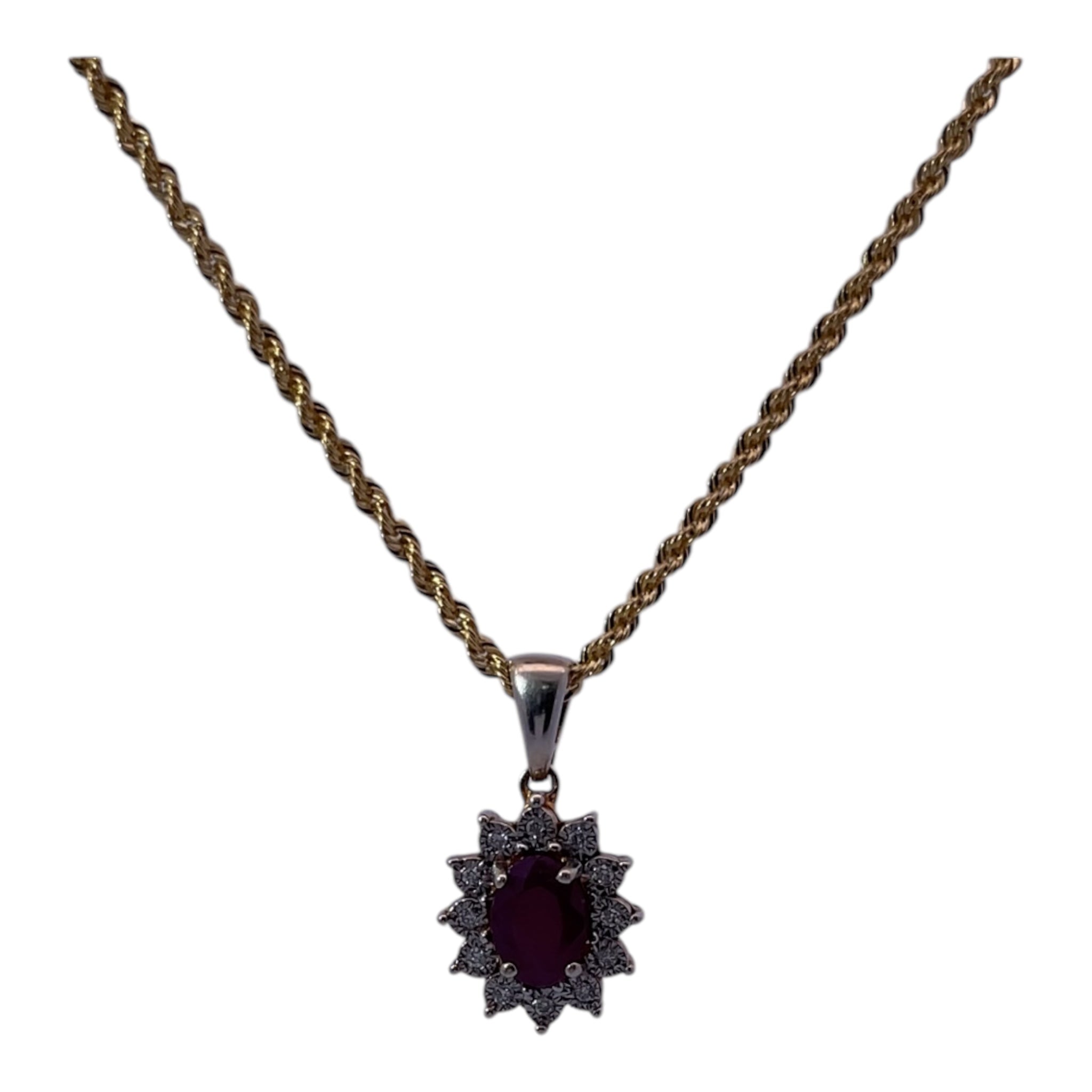 18K Yellow Gold Necklace with 1.5ct Ruby and 0.15ct Diamonds – Regal Beauty