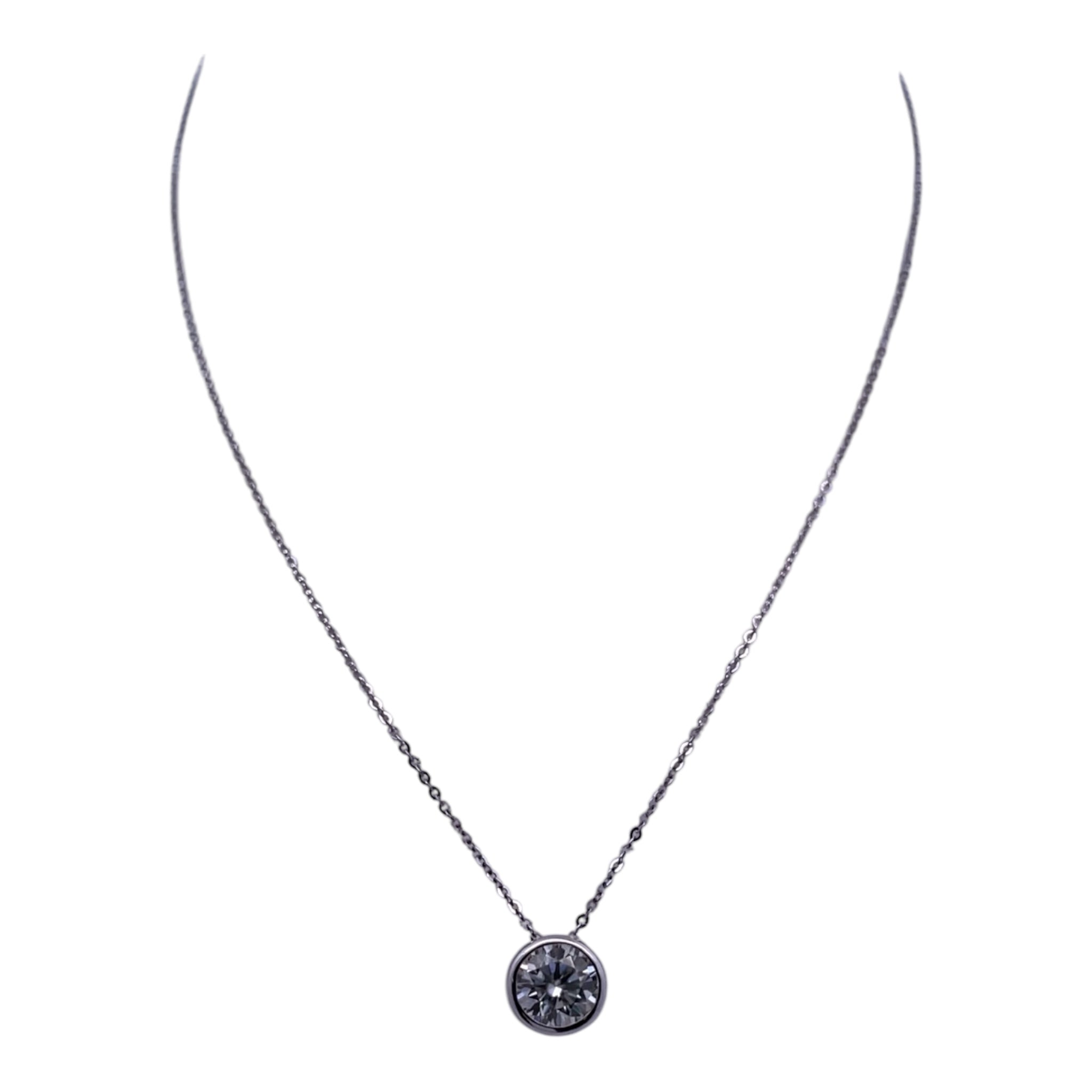 Radiant Simplicity - 14K White Gold Necklace with Moissanite