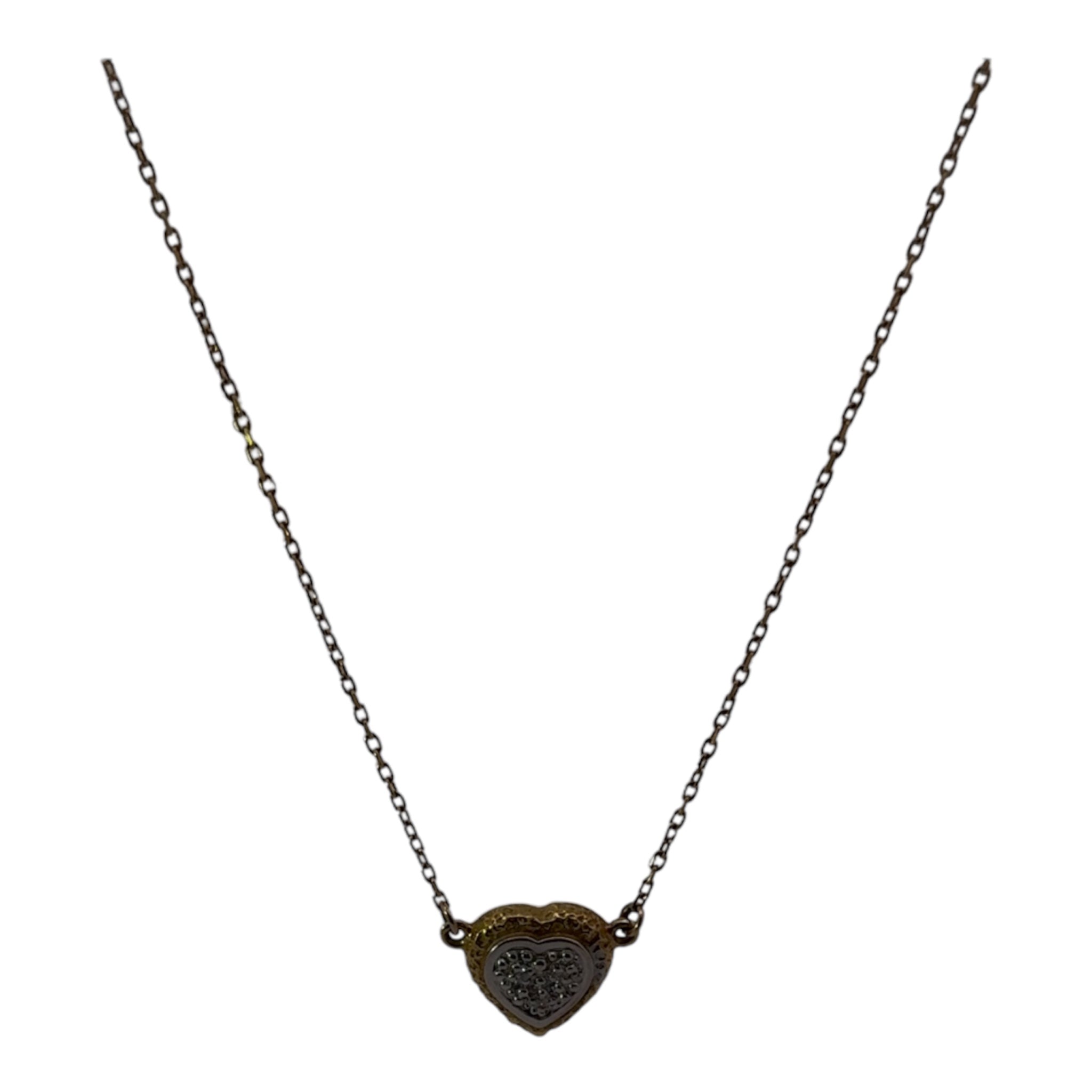 Tone Romance-Two-Tone Gold Heart Necklace with Diamonds