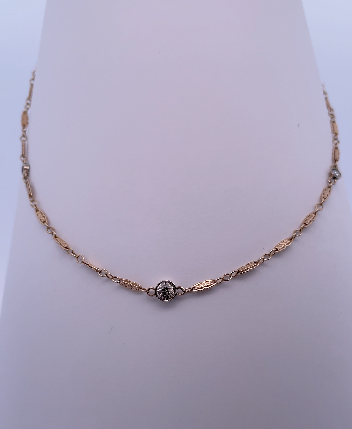 Collar de oro amarillo de 14 quilates, collar de diamantes, diamantes engastados en bisel, joyas de lujo, joyería de Nueva York, cadena de oro fino