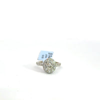 Oval Halo White Gold 14 kt Ring with Pavé Band