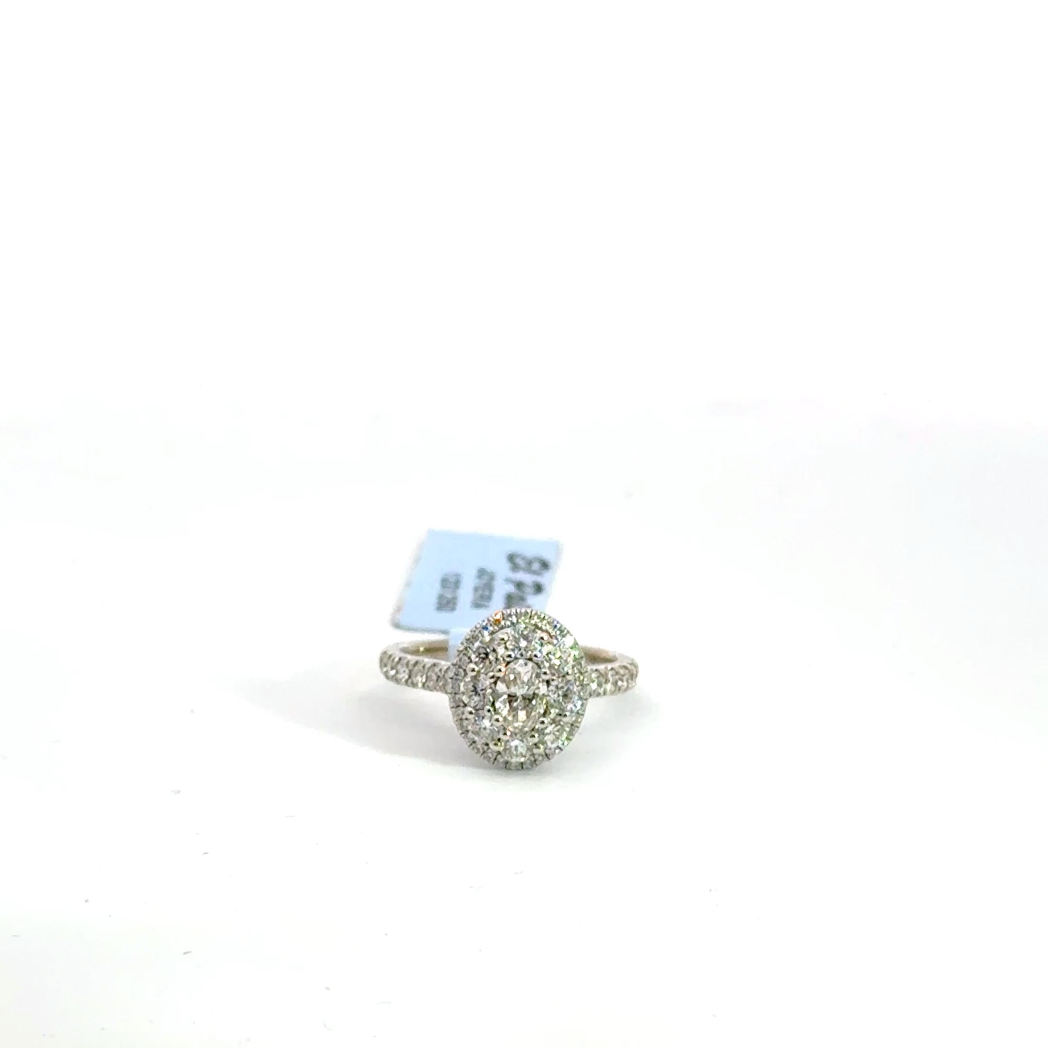 Oval Halo White Gold 14 kt Ring with Pavé Band