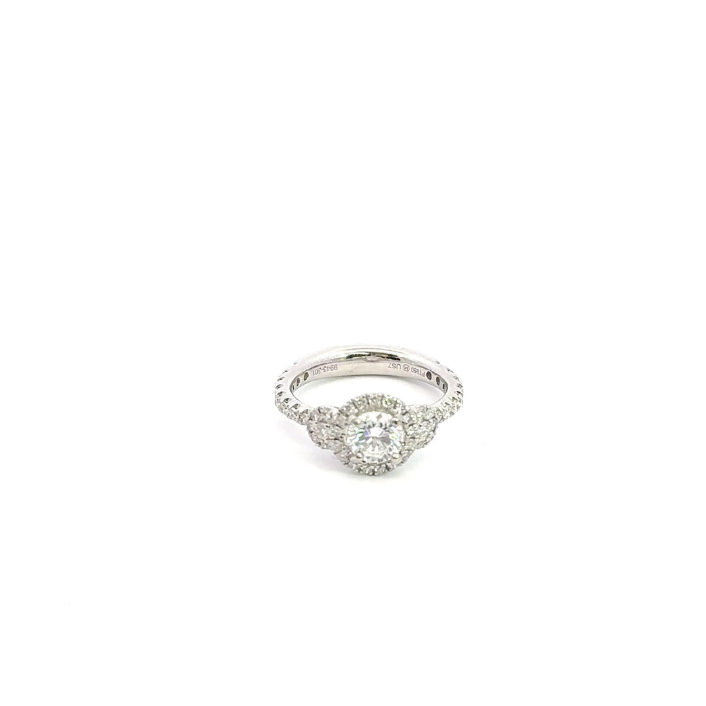 Classic Halo Platinum Ring with Round Diamond