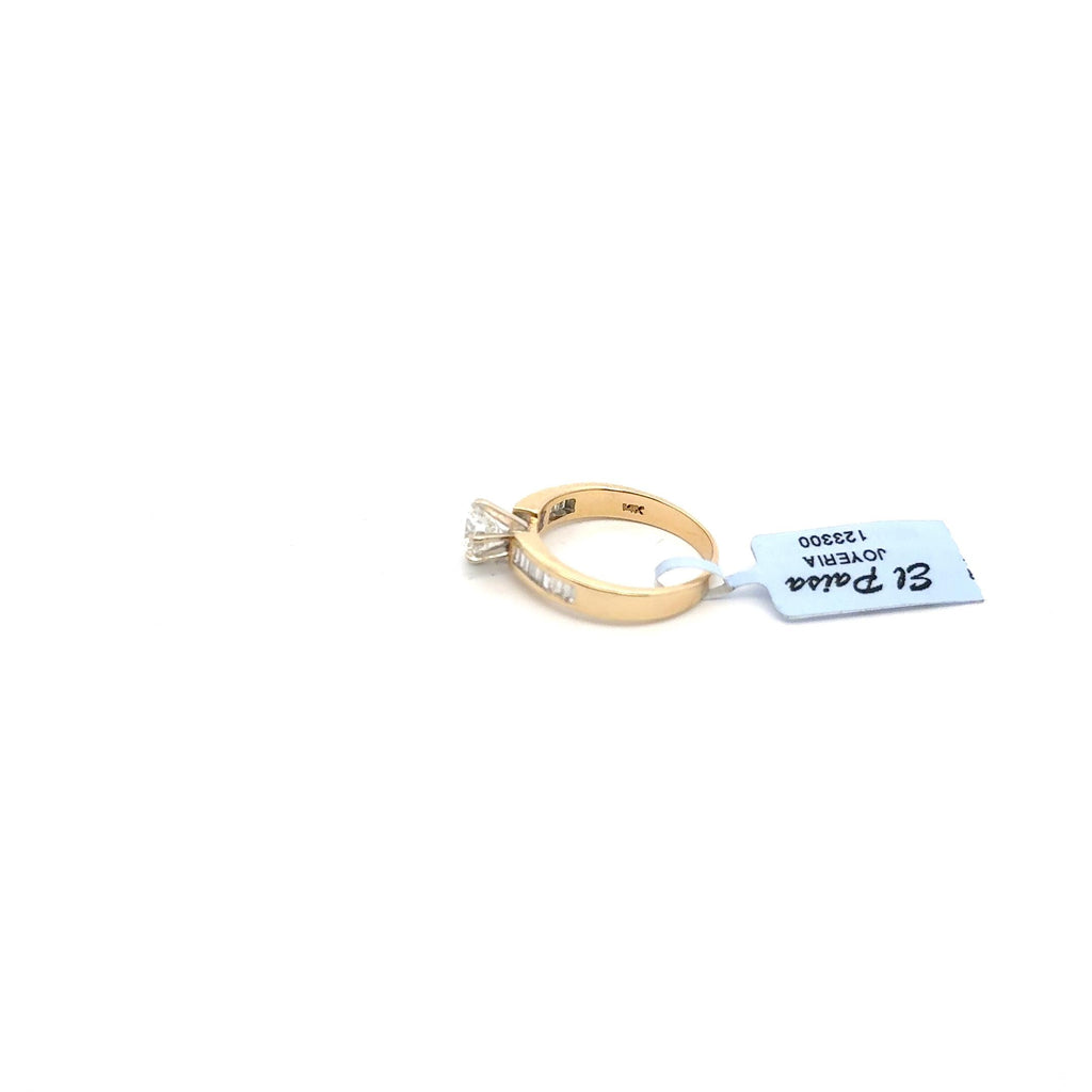 Yellow Gold 14 kt Solitaire Ring with Channel-Set Side Diamonds